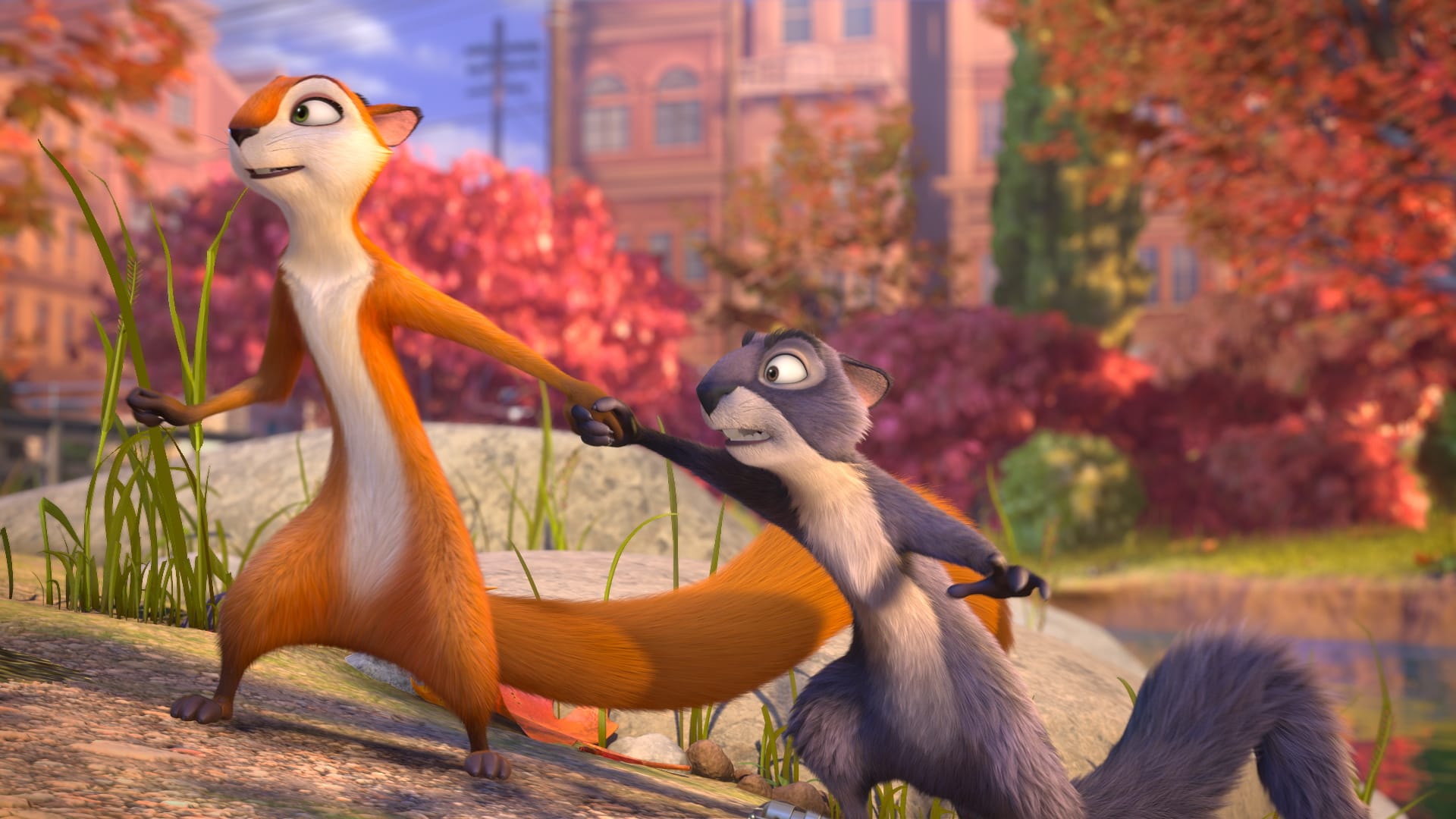 Open Road Films
Andie, voiced by Katherine Heigl, left, pulls Surly, voiced by Will Arnett, through the park in &quot;The Nut Job.&quot;