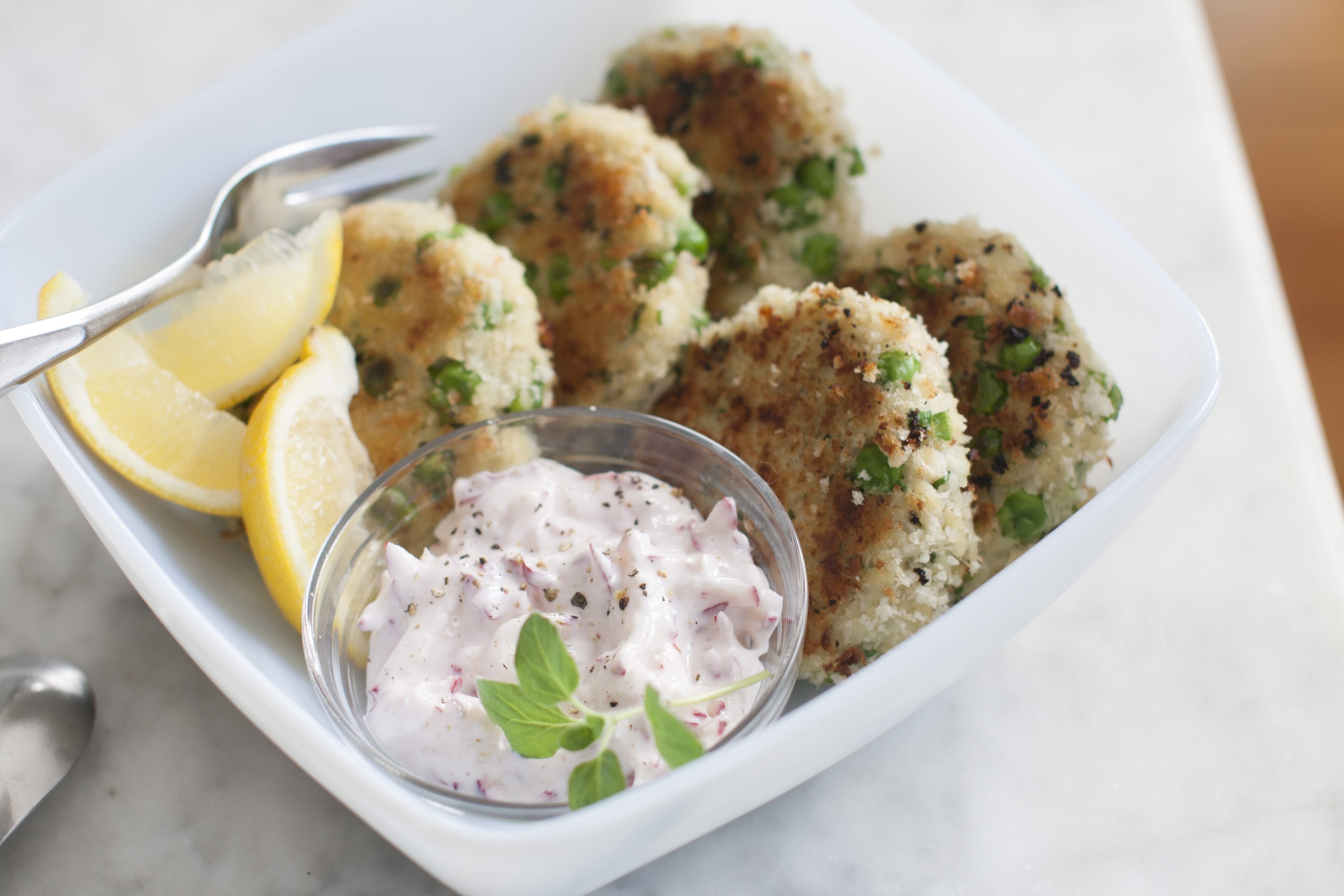 Spring Crab and Shrimp Cakes with Double Radish Sauce
