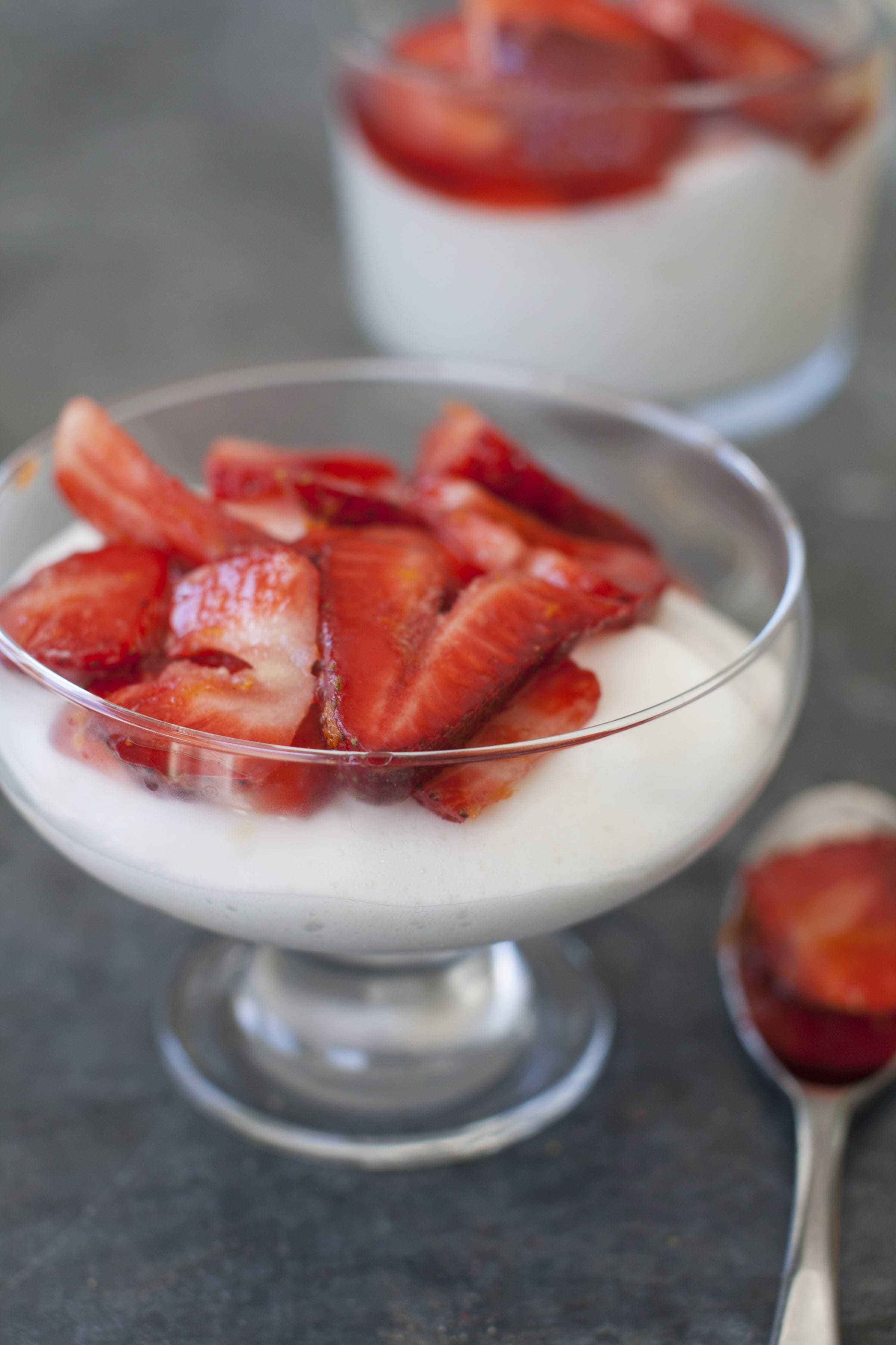 Snow Pudding With Spiked Strawberries.