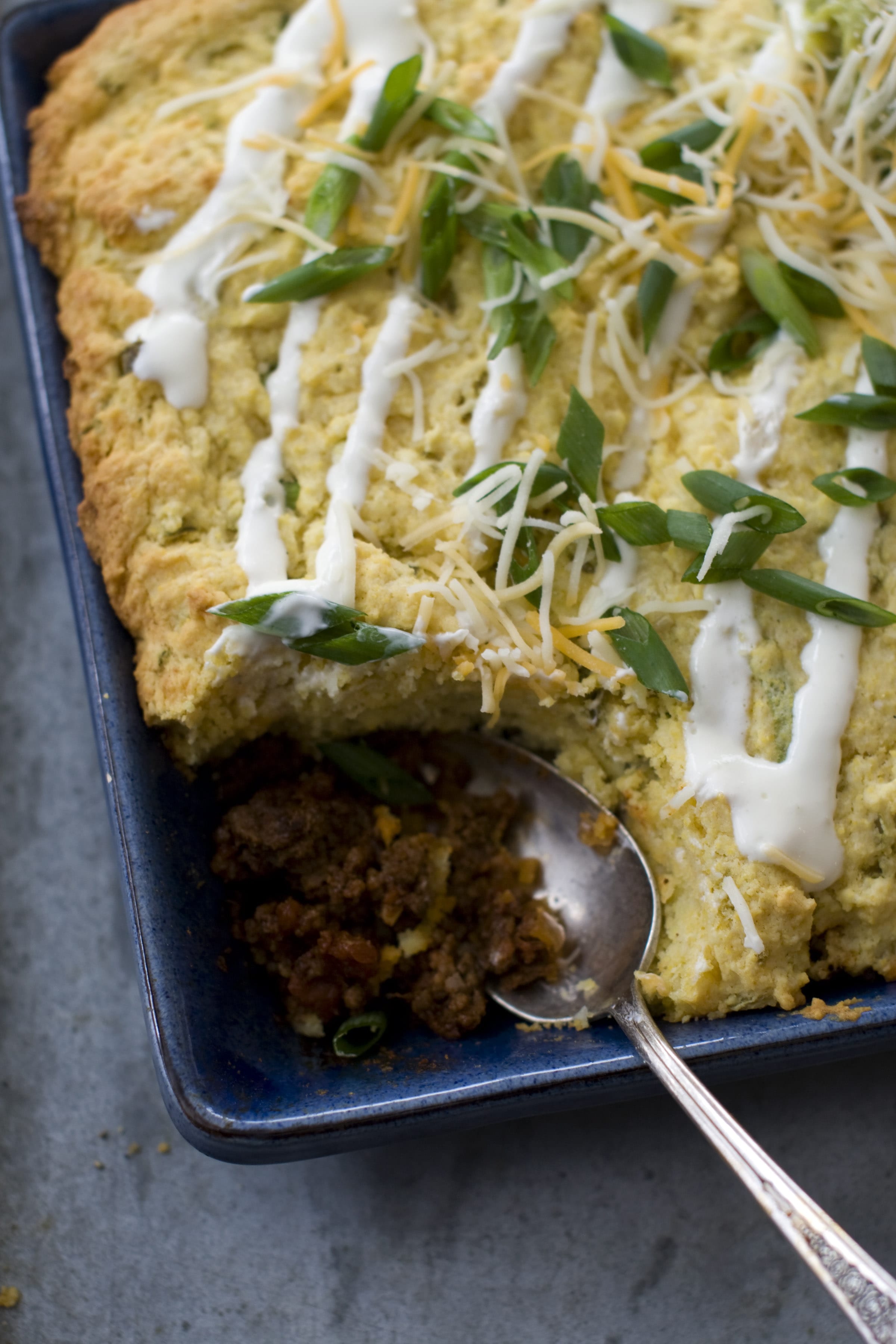 Inspiration for this Chili Cornbread Pie comes from shepherd's pie and a Tex-Mex taco.