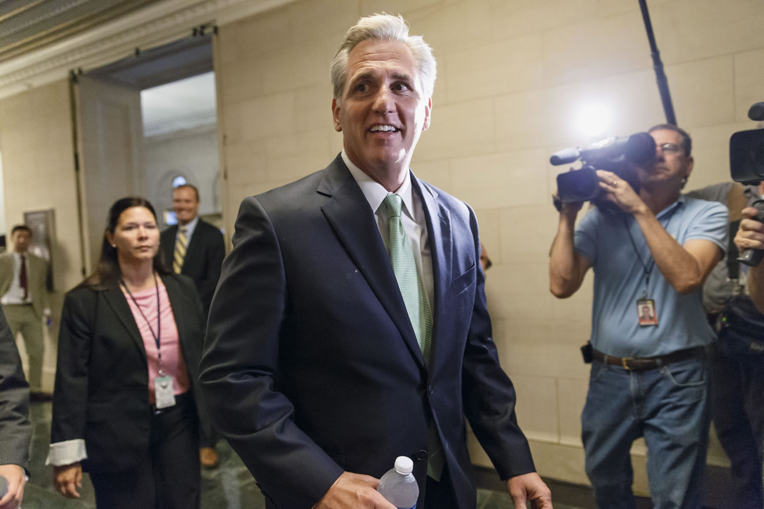 House Majority Whip Kevin McCarthy of Calif., arrives for GOP leadership elections, on Capitol Hill in Washington on Thursday. House Republicans elected McCarthy as majority leader, party's No.