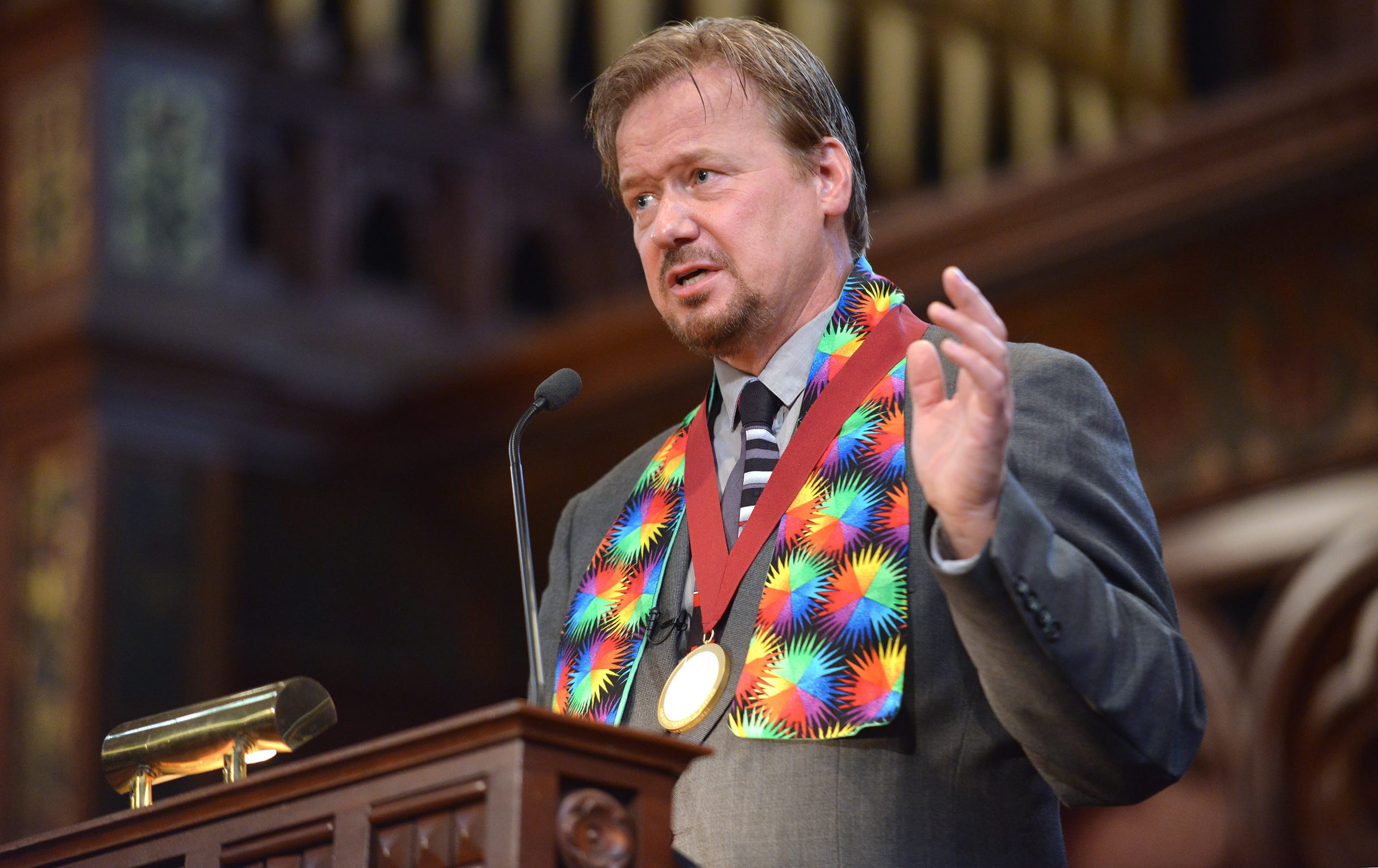 Frank Schaefer speaks to parishioners June 14 after receiving an Open Door Award for his public advocacy during a ceremony marking 10 years of legal gay marriage in Massachusetts, at Old South Church in Boston.