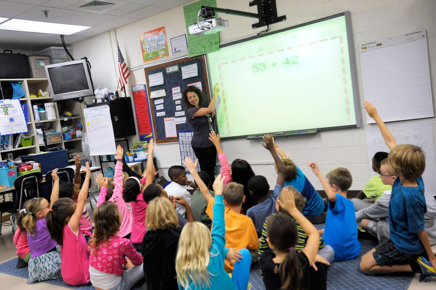Third-grade teacher Melissa Grieshober teaches a math lesson at Silver Lake Elementary School in Middletown, Del.