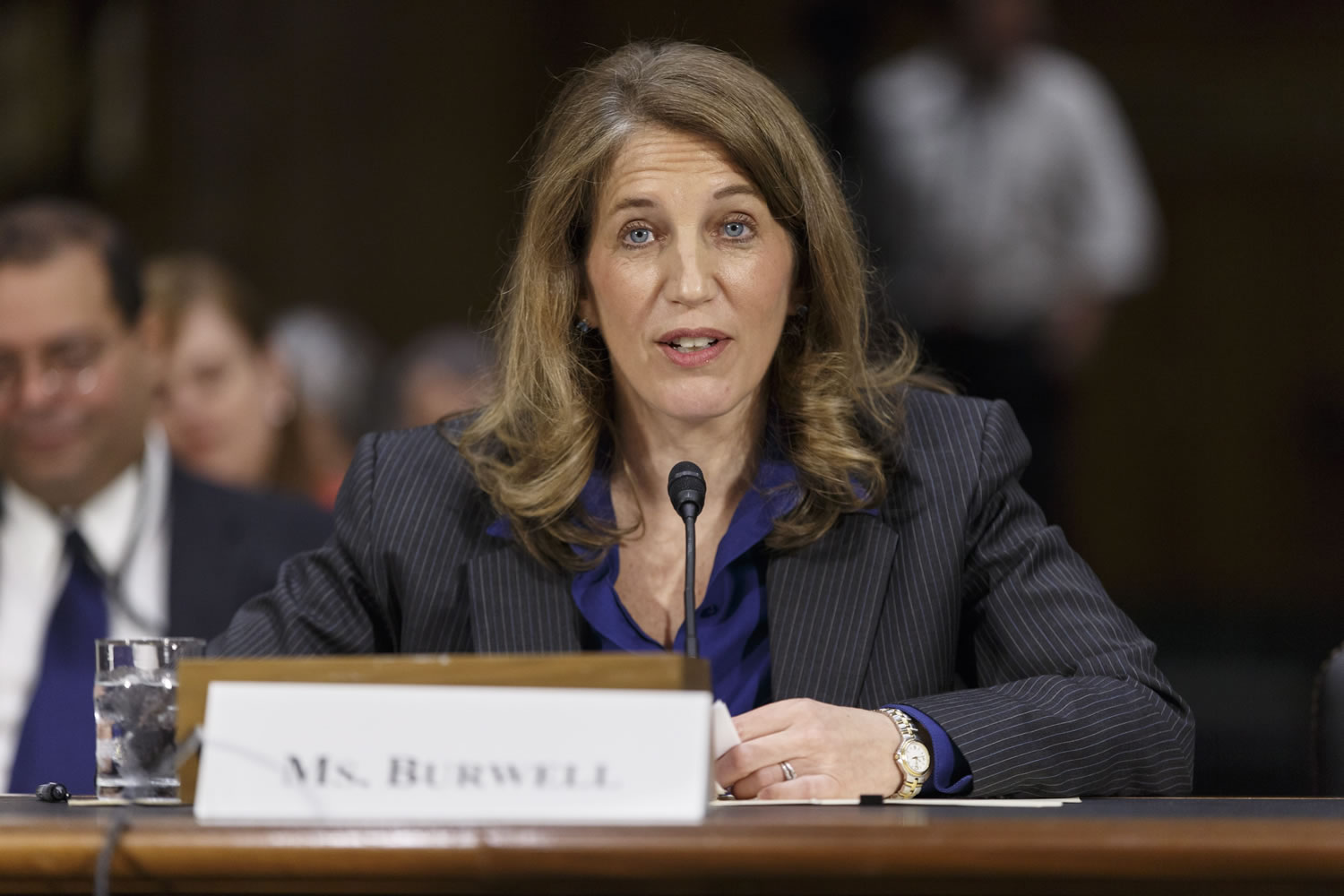 Sylvia Mathews Burwell, President Barack Obama's nominee to become secretary of Health and Human Services, appears before the Senate Health, Education, Labor and Pensions Committee for her confirmation hearing on Capitol Hill in Washington on Thursday.