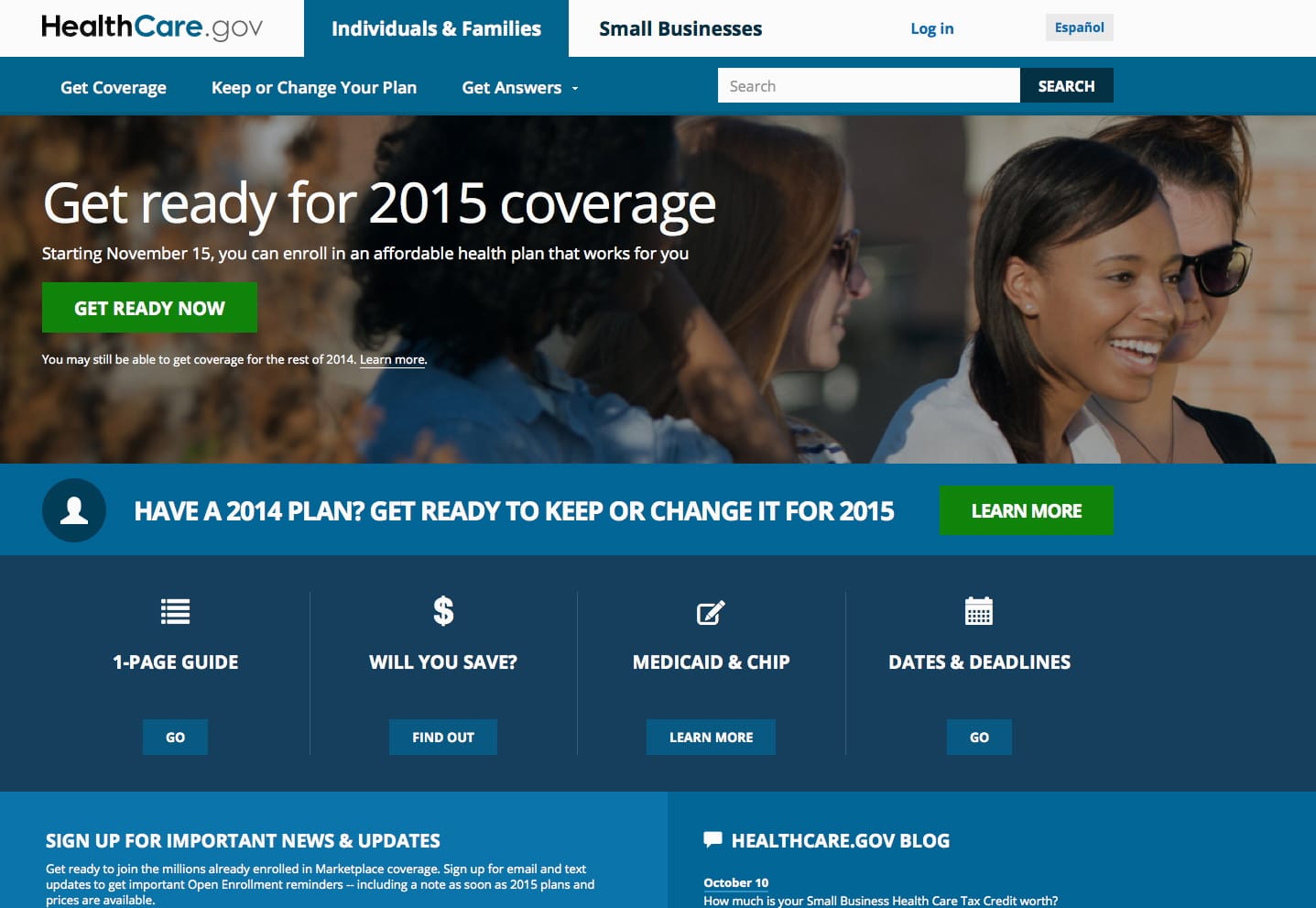 A screen shot shows the home page of HealthCare,gov, a federal government website managed by the U.S.