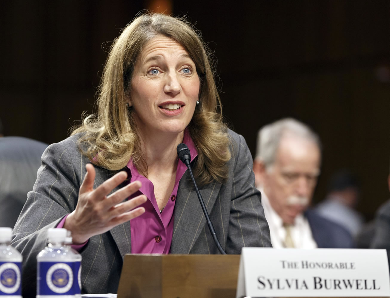 Sylvia Mathews Burwell, President Barack Obama's nominee to become secretary of Health and Human Services, testifies on Capitol Hill in Washington.