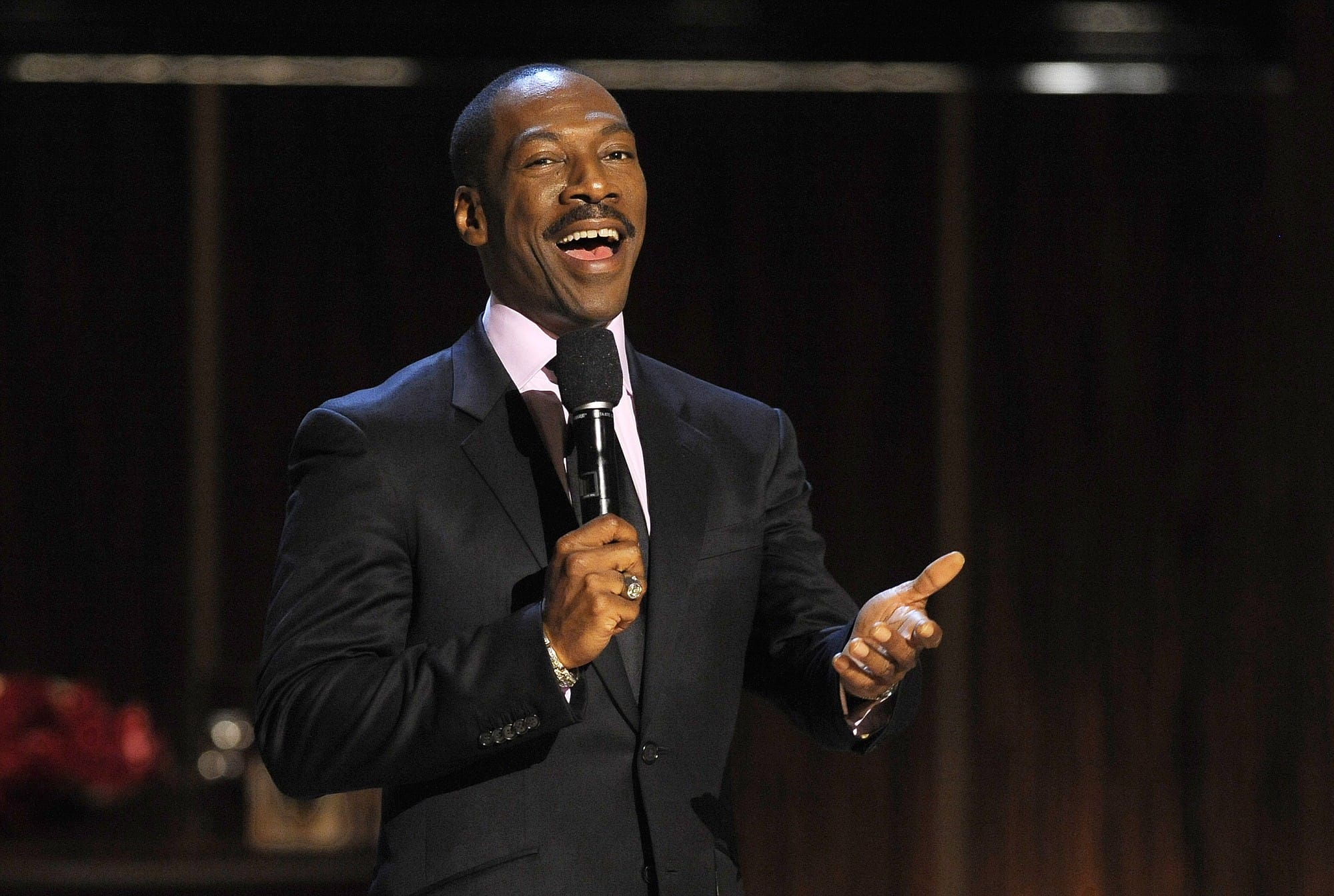 Eddie Murphy speaks at the close of &quot;Eddie Murphy: One Night Only,&quot; a celebration of Murphy's career at the Saban Theater in Beverly Hills, Calif.