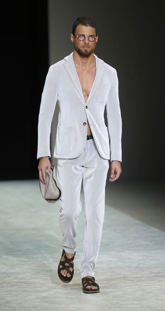 A wide variety of jackets were part of Milan Fashion Week, including this creation for Giorgio Armani menu2019s Spring-Summer 2015 collection.