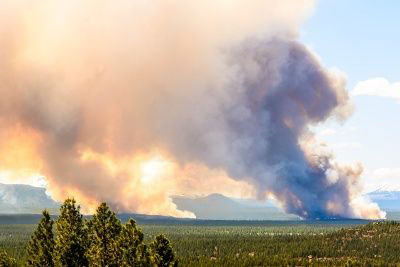 A pair of wildfires burn near Bend, Ore.