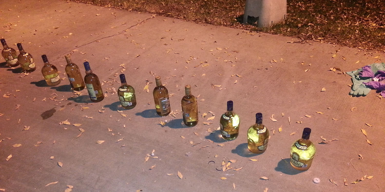A traffic stop on Interstate 5 in November 2012 led to the seizure of multiple tequila bottles disguising liquid methamphetamine near Coalinga, Calif. Authorities in California's Central Valley say that in recent years they have begun to see more meth dissolved as liquid and put into tequila bottles or plastic detergent containers to smuggle it across the border from Mexico.