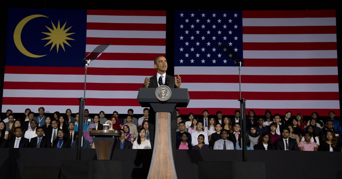 President Barack Obama speaks Sunday during a town hall meeting at Malaya University in Kuala Lumpur, Malaysia.