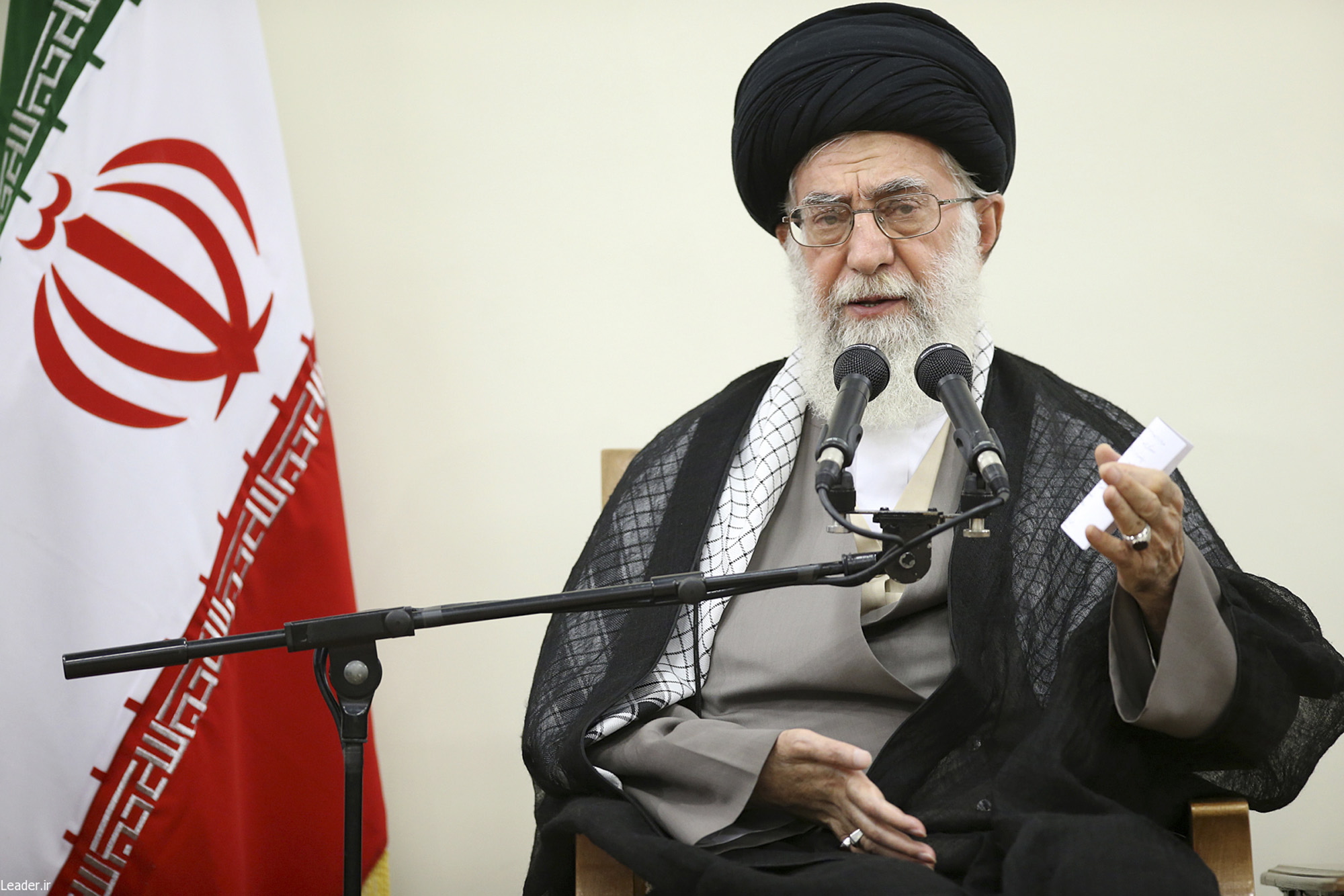In this picture released by official website of the office of the Iranian supreme leader on Thursday, Sept. 3, 2015, Supreme Leader Ayatollah Ali Khamenei speaks in a meeting with members of Iran's Experts Assembly in Tehran, Iran. Iran's supreme leader says world powers must lift international sanctions and not merely suspend them as part of a landmark nuclear agreement. Ayatollah Ali Khamenei said &quot;there will be no deal&quot; if the sanctions are not lifted.