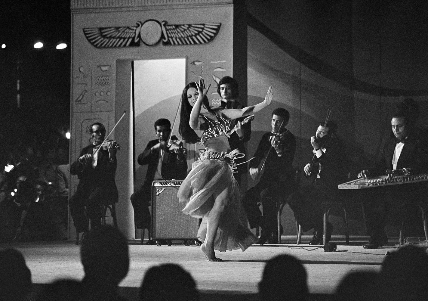 An Egyptian belly dancer performs on stage for U.S.