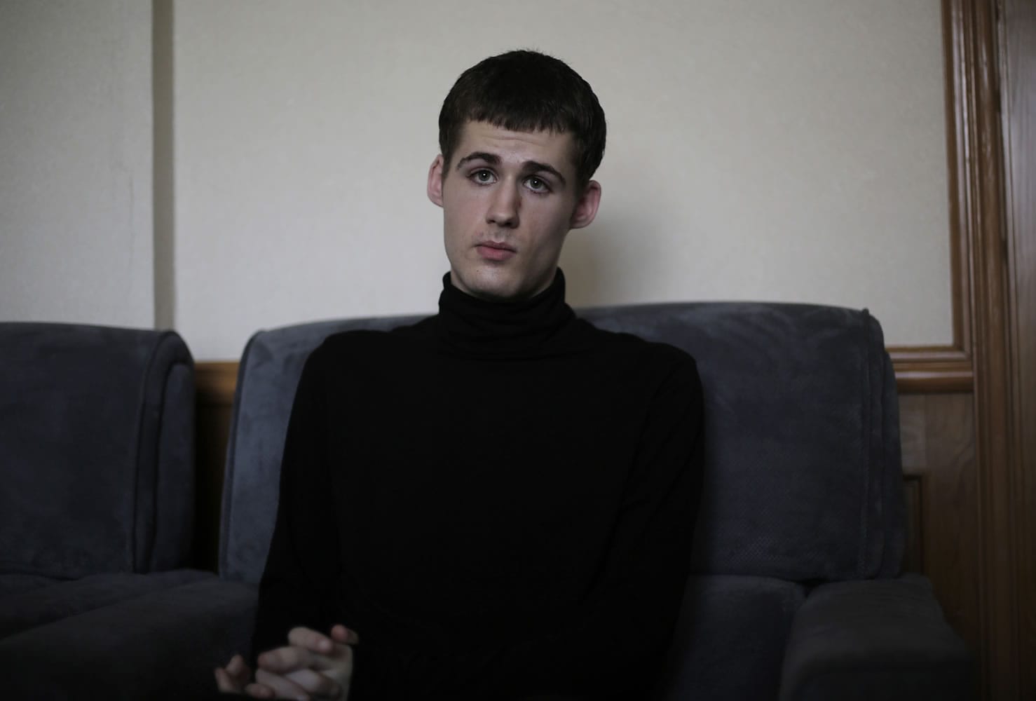Mathew Miller, an American detained in North Korea speaks to the Associated Press Monday in Pyongyang, North Korea.