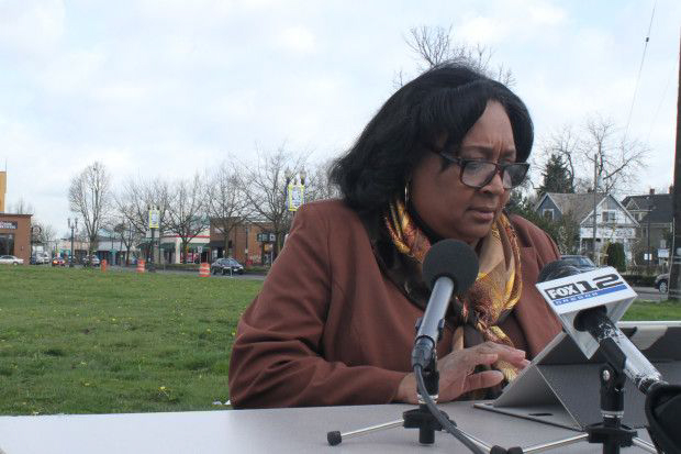 Audrey Terrell, Portland NAACP chapter president, speaks at a news conference Thursday.