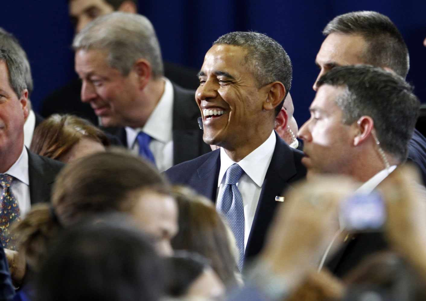 President Barack Obama greets supporters after speaking at McGavock High School on Thursday in Nashville, Tenn.