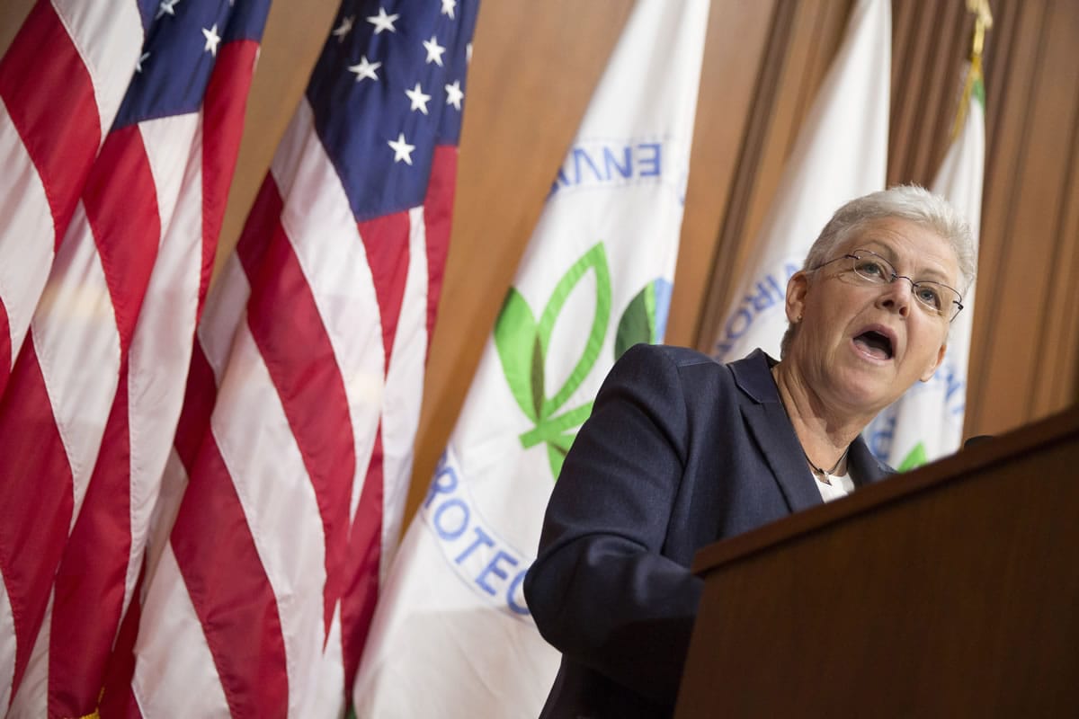 Environmental Protection Agency Administrator Gina McCarthy speaks during an announcement of a plan to cut carbon dioxide emissions from power plants by 30 percent by 2030 on Monday at EPA headquarters in Washington.