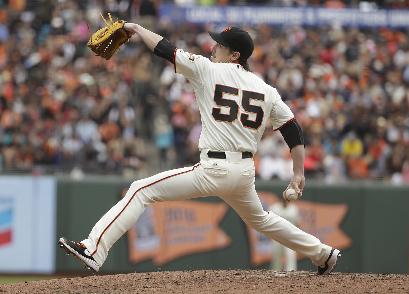 San Francisco Giants starting pitcher Tim Lincecum throws in the fifth inning of their baseball game against the San Diego Padres, Wednesday, June 25, 2014, in San Francisco.