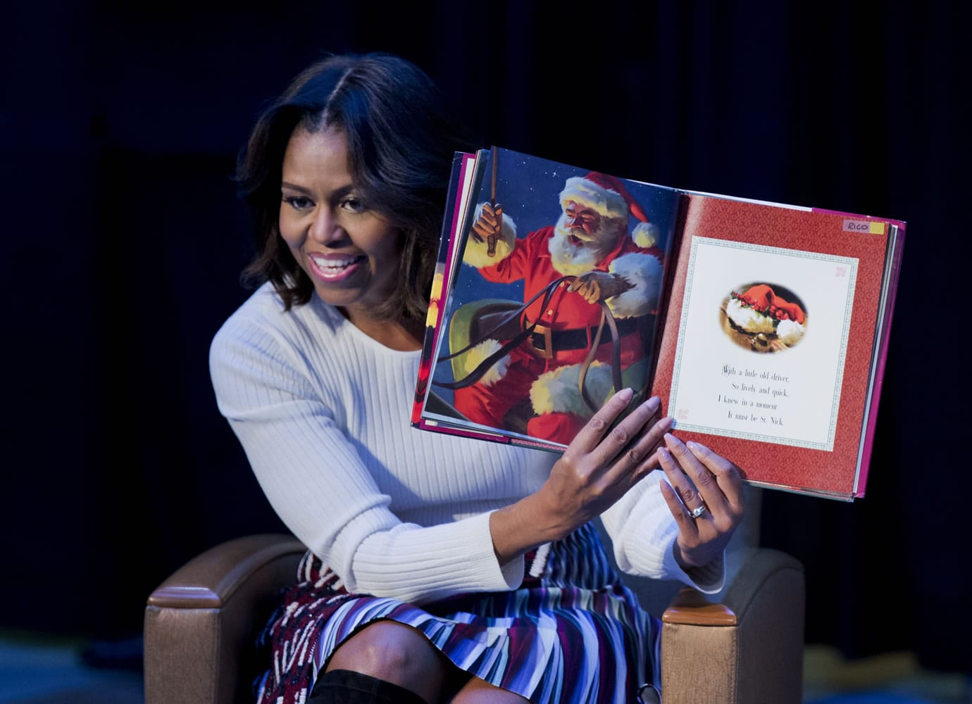 First lady Michelle Obama, reads 'Twas the night before Christmas' to patients, families, and staff at Children?s National Health System in Washington.