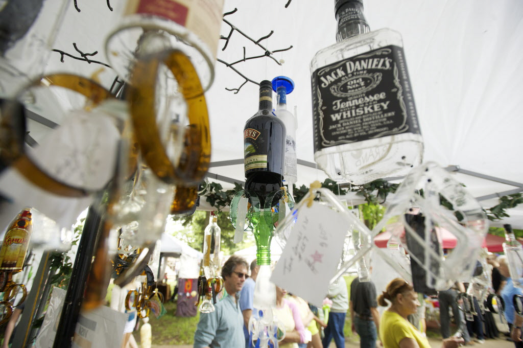 John Glasser from Eco-Chimes makes wind chimes from glass bottles, on display at a previous Recycled Arts Festival.