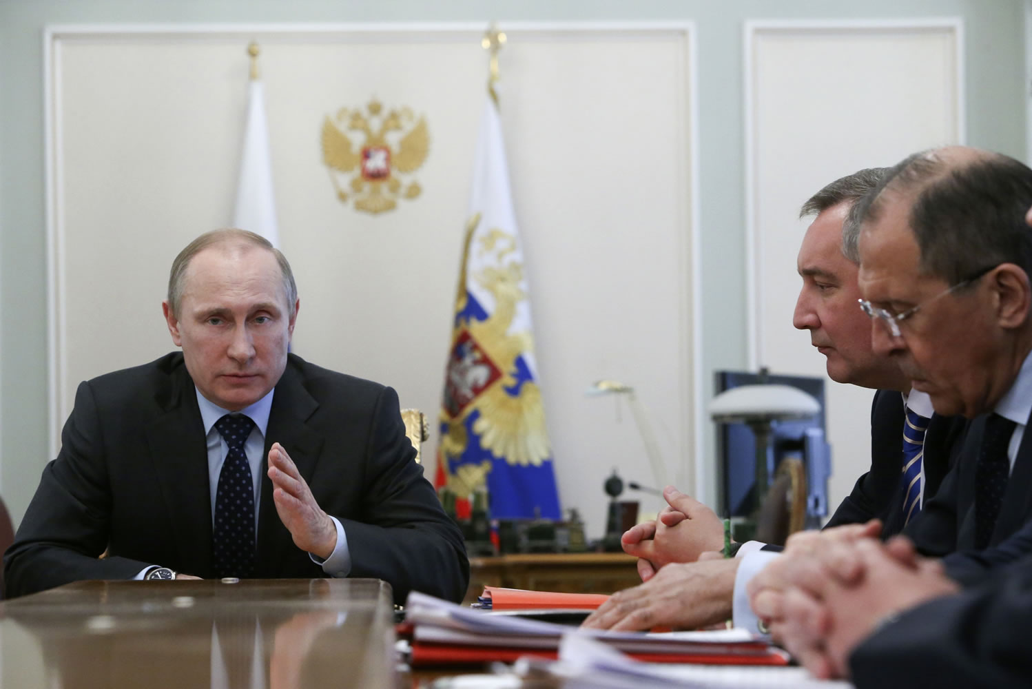 Russian President Vladimir Putin speaks at a Cabinet meeting in the Novo-Ogaryovo residence outside Moscow, Wednesday.