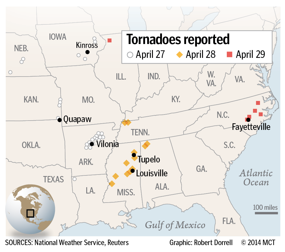 Tornado map, April 29, 2014.