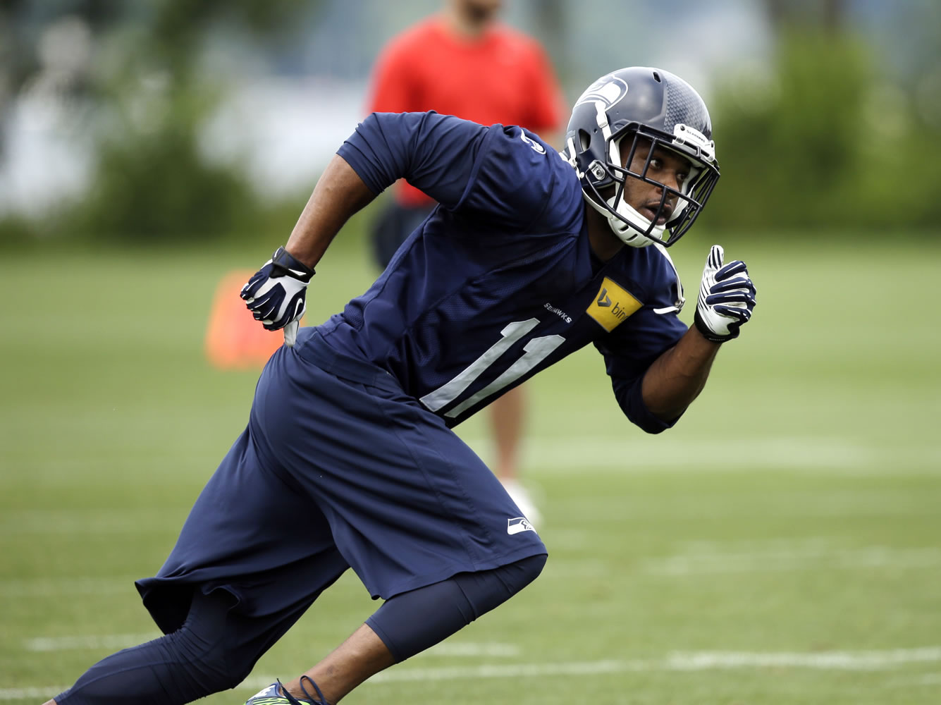 Seattle Seahawks' Percy Harvin runs during an NFL organized team activity football practice Thursday, June 12, 2014, in Renton, Wash.