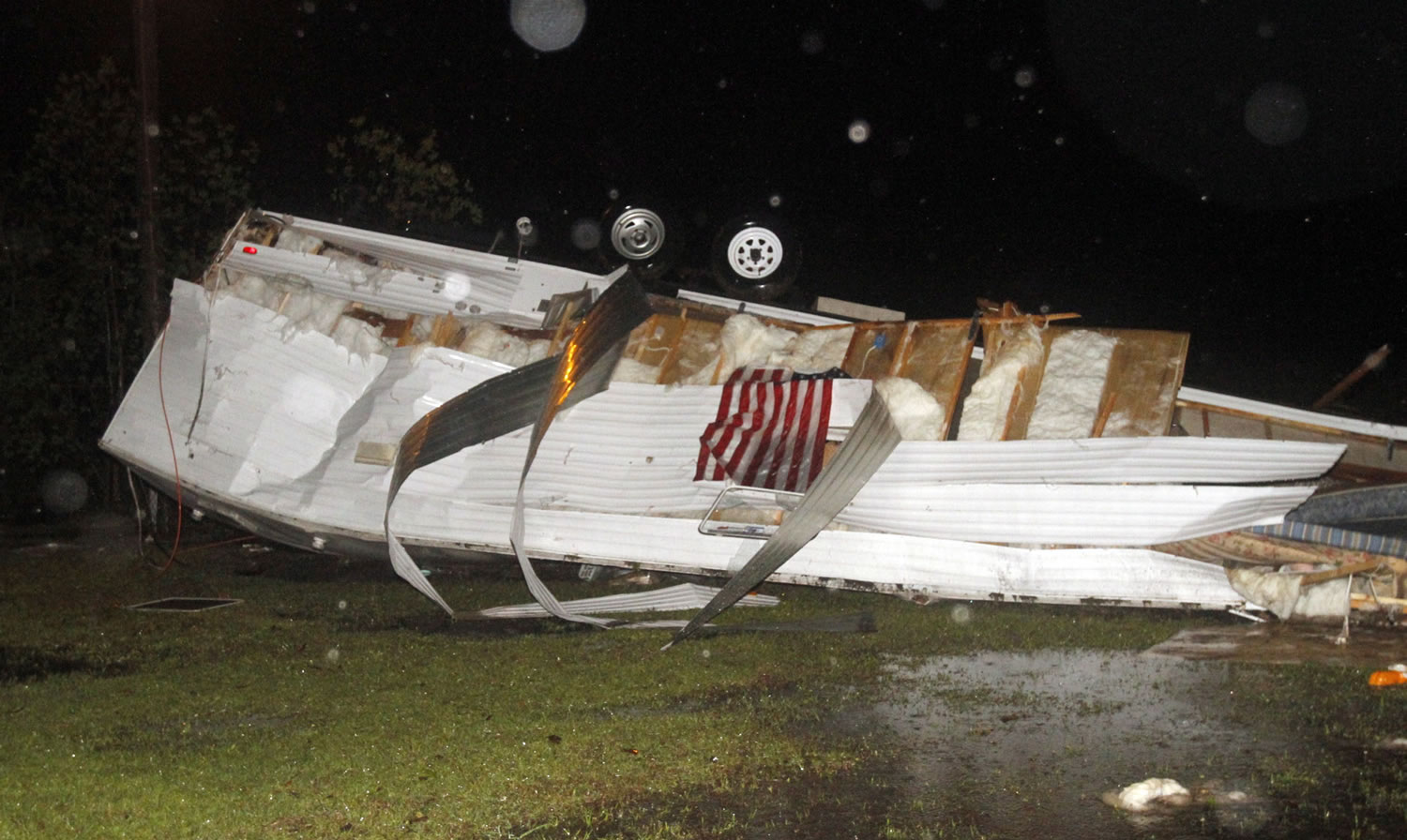 Campers at Santa Maria RV Park on Martin Bluff Road in Gautier, Miss., were flipped from possible straight line winds Monday as storms rolled over the Coast.