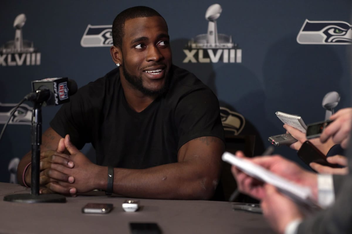 Seattle Seahawks safety Kam Chancellor answers questions during a news conference Monday in Jersey City, N.J.