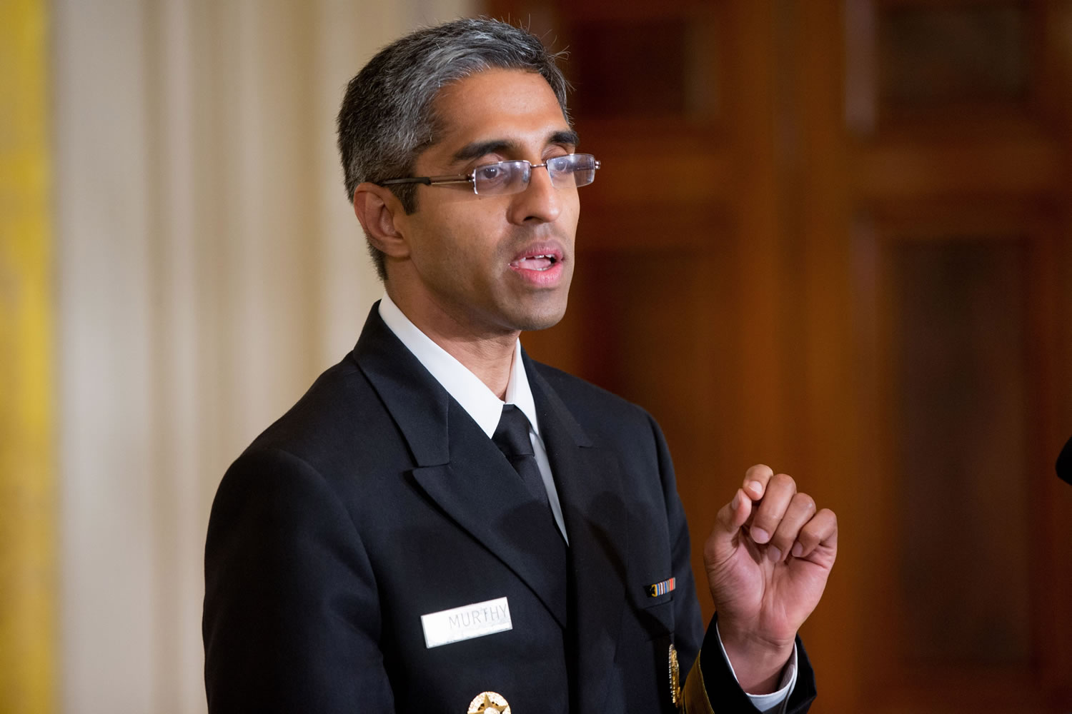 U.S. Surgeon General Vivek Murthy speaks in the East Room at the White House in Washington on Aug. 3.