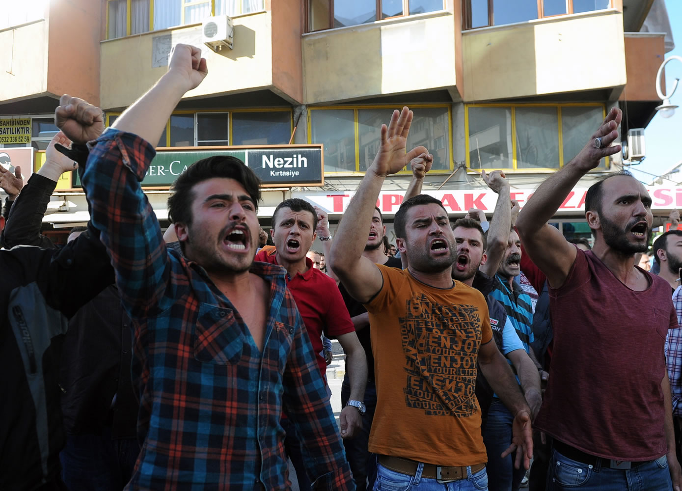 Demonstrators shout anti-government slogans during a protest against the government in Soma, Turkey, on Friday.
