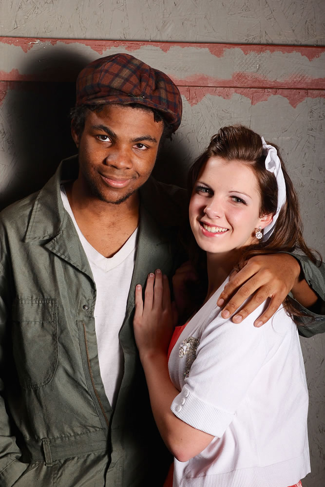 Dayton Brown, left, and Quentin Worthy star in &quot;Urinetown: The Musical&quot; today at Evergreen High School.