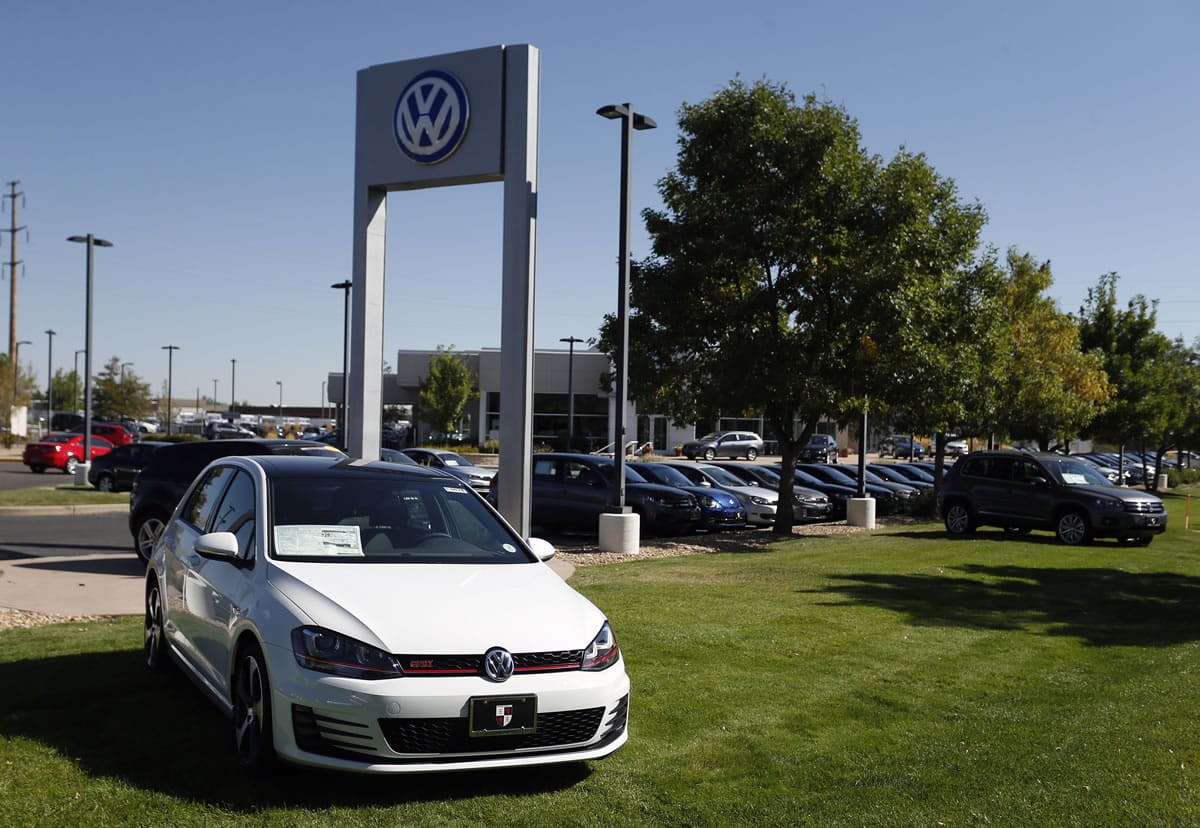 Volkswagens are on display on the lot of a VW dealership in Boulder, Colo., on Thursday. Volkswagen is reeling days after it became public that the German company, which is the world&#039;s top-selling carmaker, had rigged diesel emissions to pass U.S.
