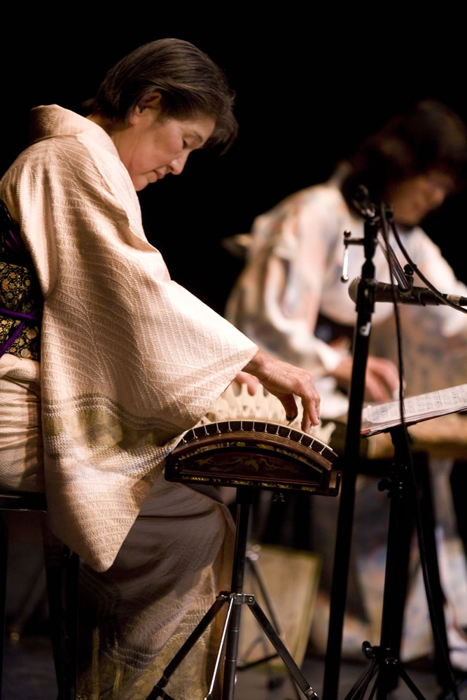 Guest performer Miyoko Maeda plays the okoto at the Washougal High School Japanese festival.