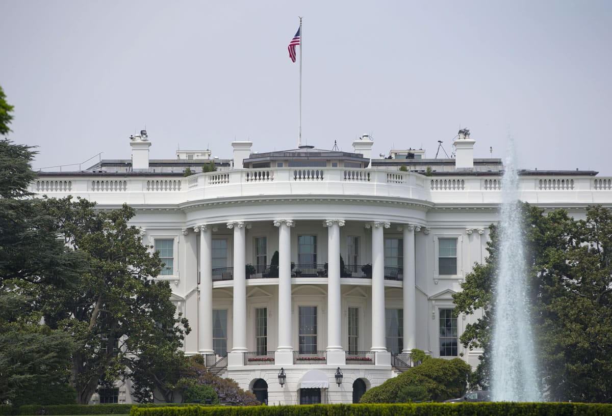 The South Portico of the White House in Washington on Friday. A bevy of solar panels blanketing the roof of the White House is getting its day in the sun. Technicians have finished installing the panels at the nationis most famous address.