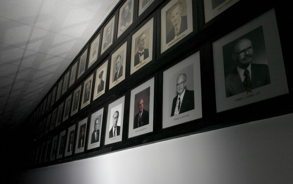 Portraits of past Masters of the Masons hang inside Vancouver's main Masonic lodge in 2008.