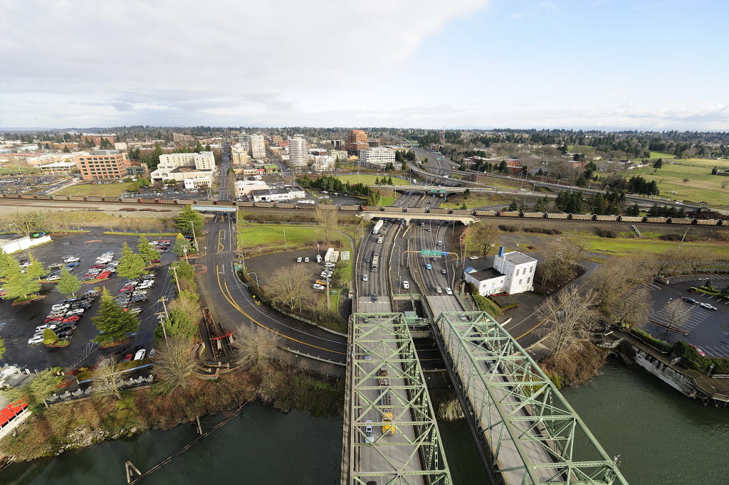Morning traffic makes its way across the Interstate 5 Bridge looking north toward downtown Vancouver on Jan. 26, 2012.