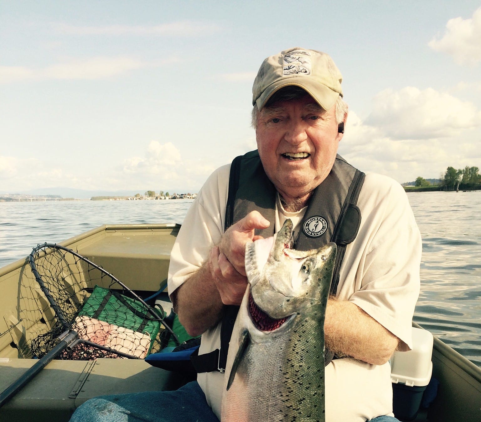 Chuck Bryan of Vancouver with a spring chinook caught Friday near Tomahawk Island in the Columbia River.
