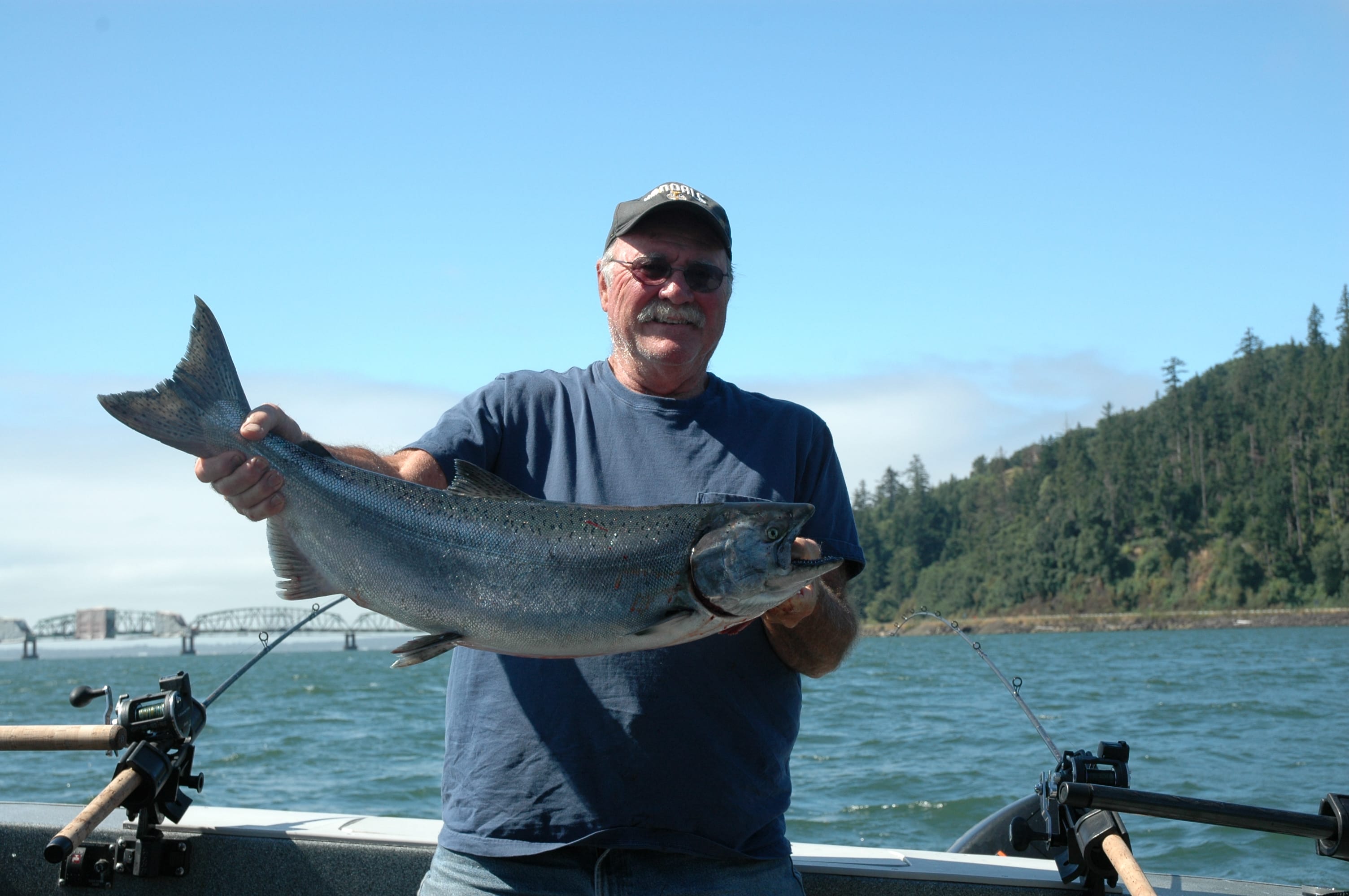 Gary Baker of Olympia with a small fall chinook salmon caught near the Astoria Bridge at Buoy 10.