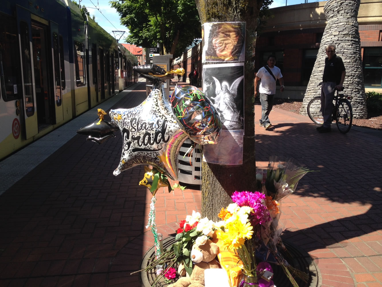 Friends and family of Hudson's Bay High School student Monserrat Hernandez-Garcia brought items to make a memorial to her in downtown Portland, near the spot she was killed by a bus on Sunday, June 8. afternoon.