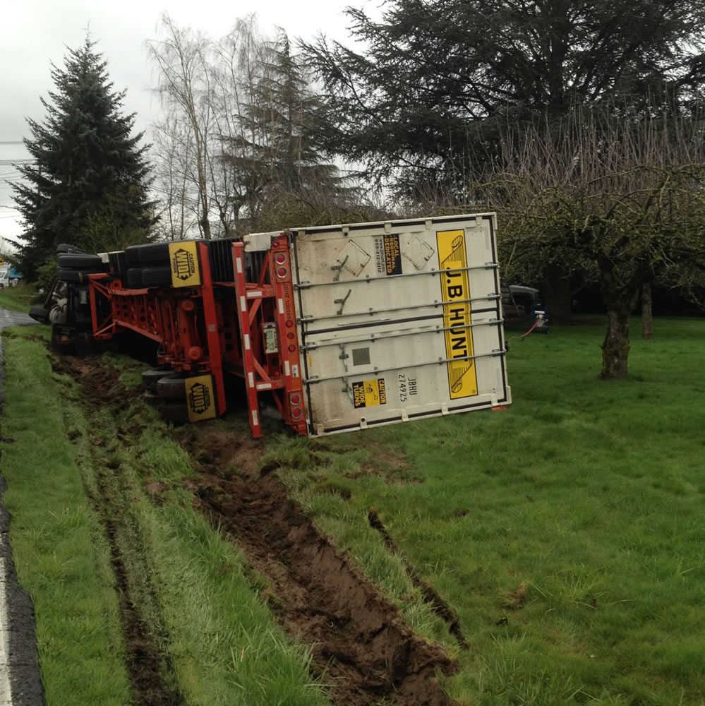 A tractor trailer crashed and rolled on South 65th Avenue near Interstate 5 in Ridgefield Wednesday morning.
