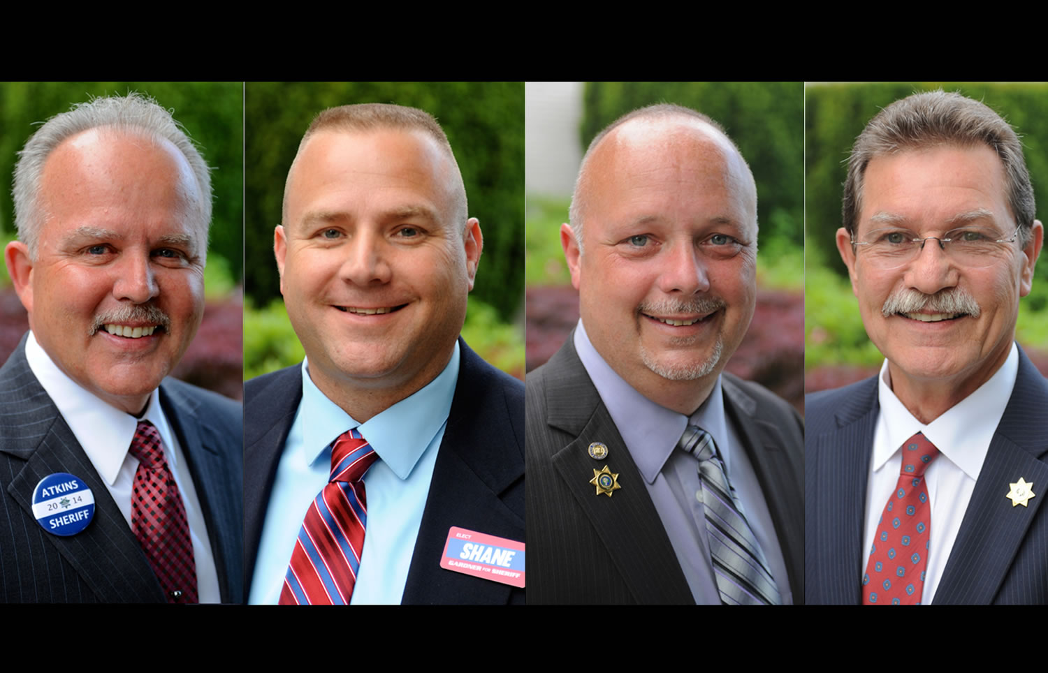 Candidates for Clark County sheriff, from left, Chuck Atkins, Shane Gardner, Ed Owens and John Graser