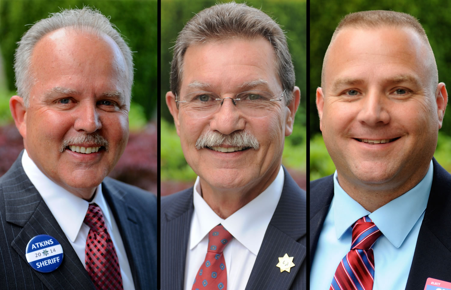 John Graser, center, endorses Chuck Atkins, left, for Clark County Sheriff.