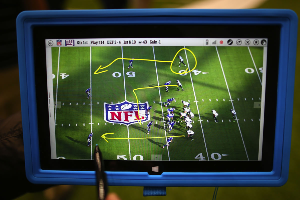 A look at the screen of the specially modified Microsoft Surface tablet used by the Seattle Seahawks during NFL games, on December 16, 2014.