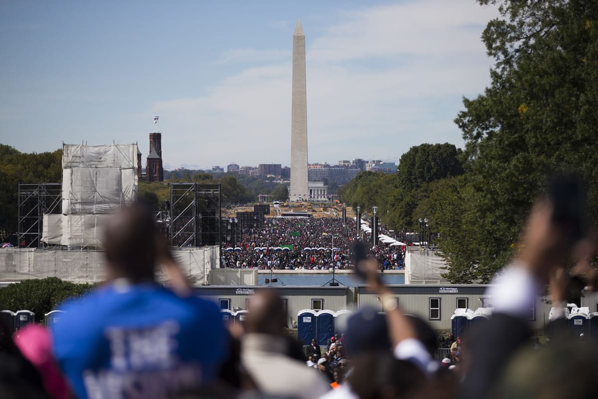 A view of the crowd during a rally Saturday to mark the 20th anniversary of the Million Man March in Washington.