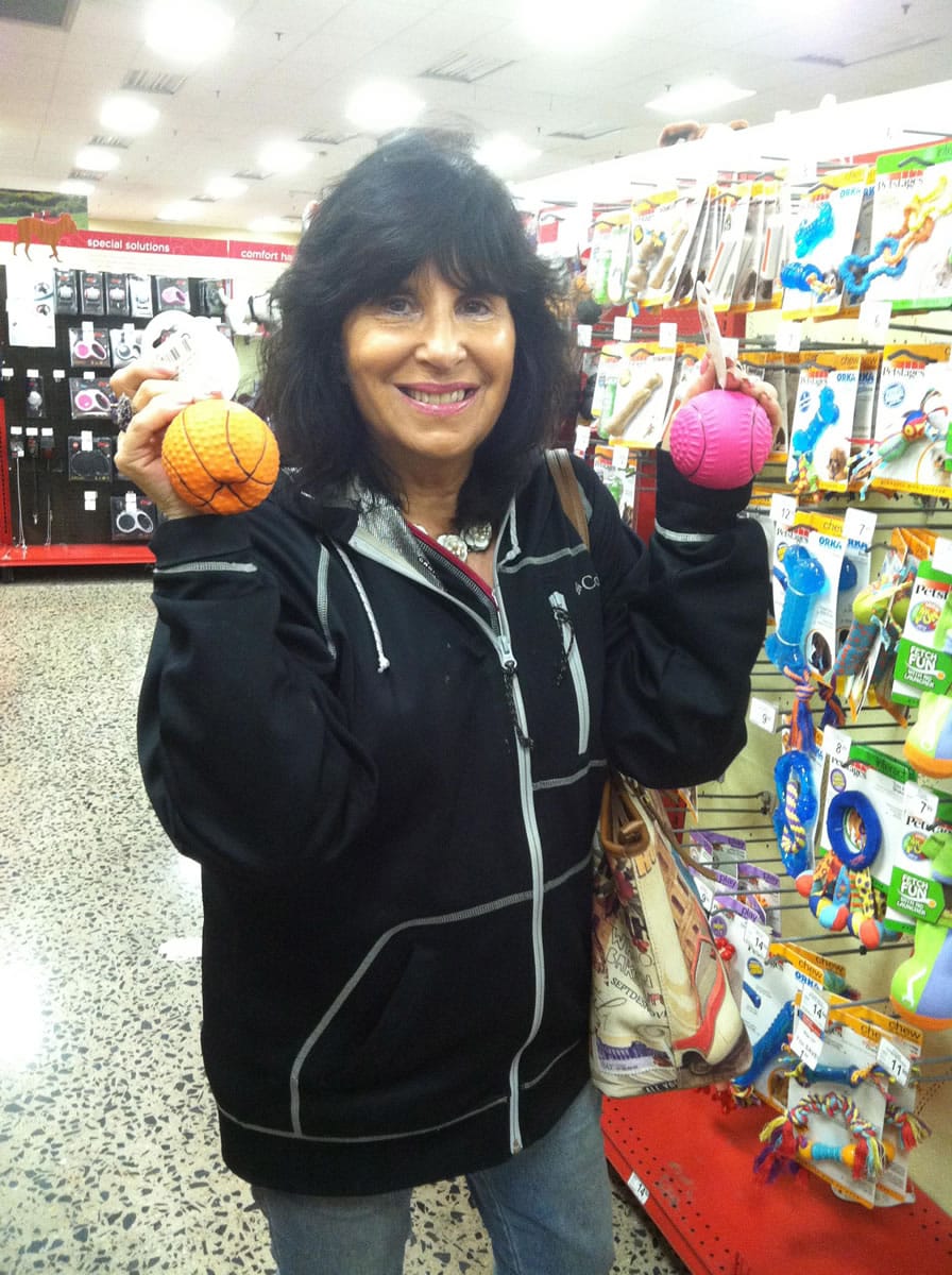 Phyllis Goddes of Langhorne, Pa., holds up two balls she&#039;s purchasing for her bichon fris?-shih tzu mix, Zoey Joy, at a Petco store in Feasterville, Pa.