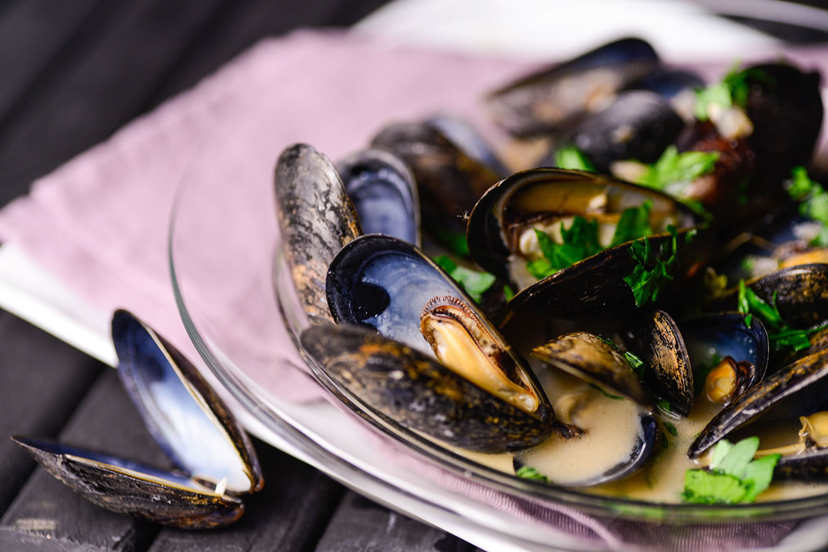 Mussels With White Wine Dijon Mustard Sauce. (Dixie D.