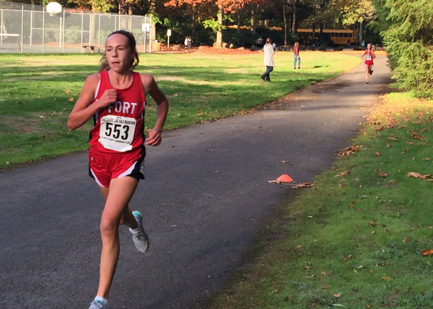 Fort Vancouver freshman Emily Phelps runs in the 3A District 4 Cross Country Championships on Thursday at Lewisville Park.