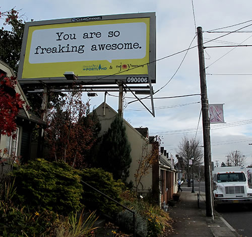 Portland: Vancouver-based The Joy Team aims to spread positive messages, including this one at North Vancouver Avenue near Alberta Street in Portland.