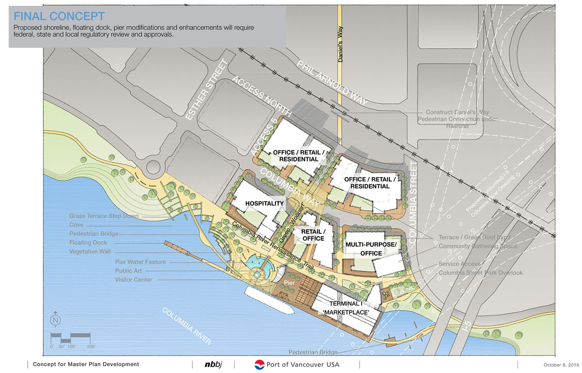 Conceptual drawing of the Vancouver port&#039;s master plan for its Terminal 1 property.
